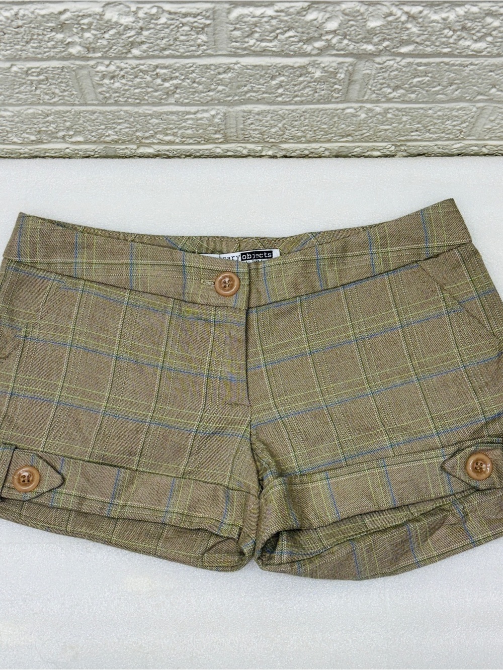 VTG‼ Ady Gluck-Frankel NECESSARY OBJECTS XS Plaid Cuffed Shorts 90s Low Rise•VG‼